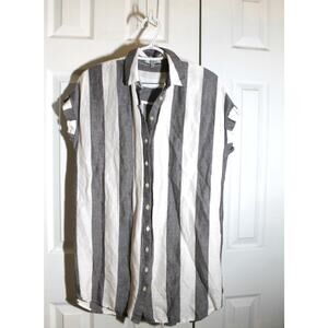 Madewell Charcoal Stripe Linen Blend Cap Sleeve Shirt Dress sz S